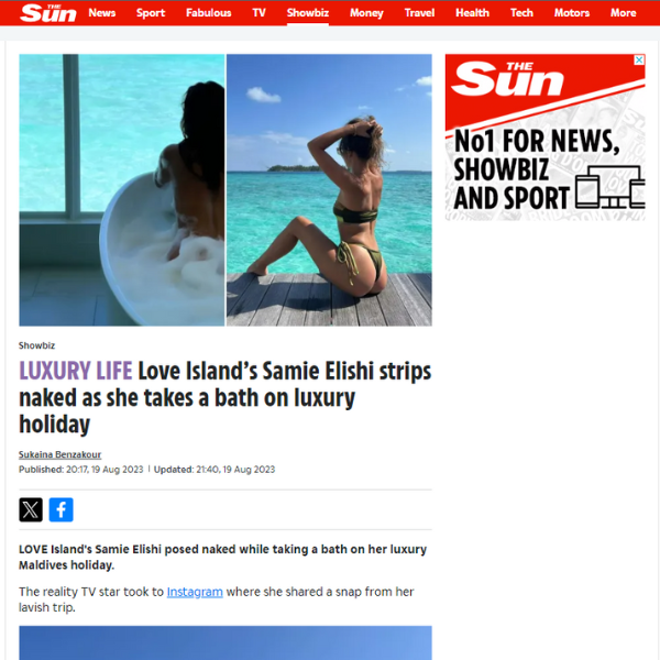 The Sun UK: TV star Samie at the kool and stylish Kandima Maldives
