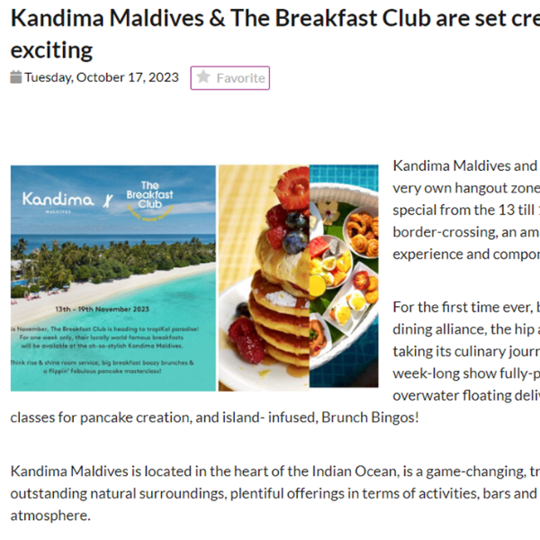 Travel & Tour World UK: Kandima maldives & the breakfast club