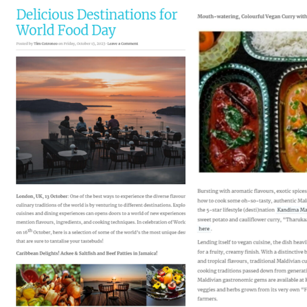 Travel Dreams Magazine UK: Delicious destination for world food day