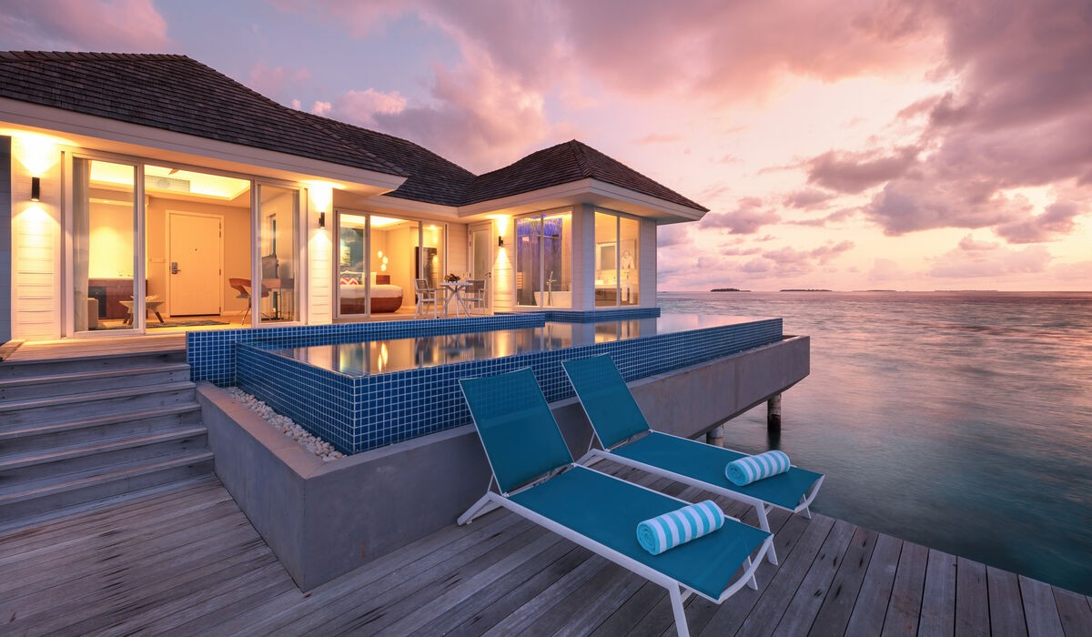 Ocean Pool Villa at Kandima Maldives at sunset